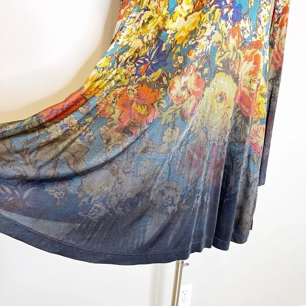 Free People XS Annette‎ Floral Tunic Mini Dress Boho Ombre Flowy Rayon Stretch